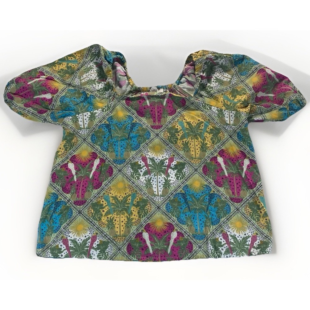 Loft Tropical Print S Crop Top Square Neck Balloon Sleeves Western Fairy Cottage